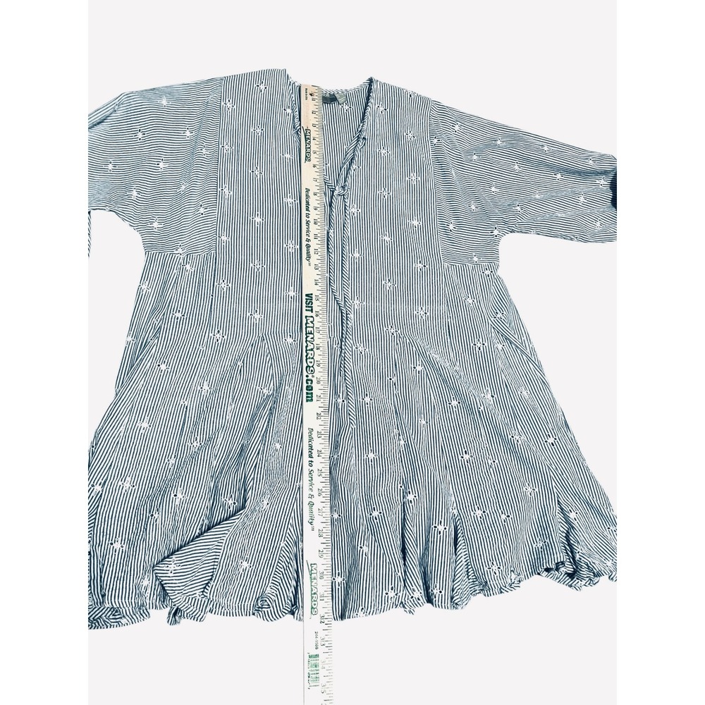 ASOS Design Blue White Striped Seersucker Eyelet Mini Dress Long Sleeve Sz 4 - Picture 9 of 10